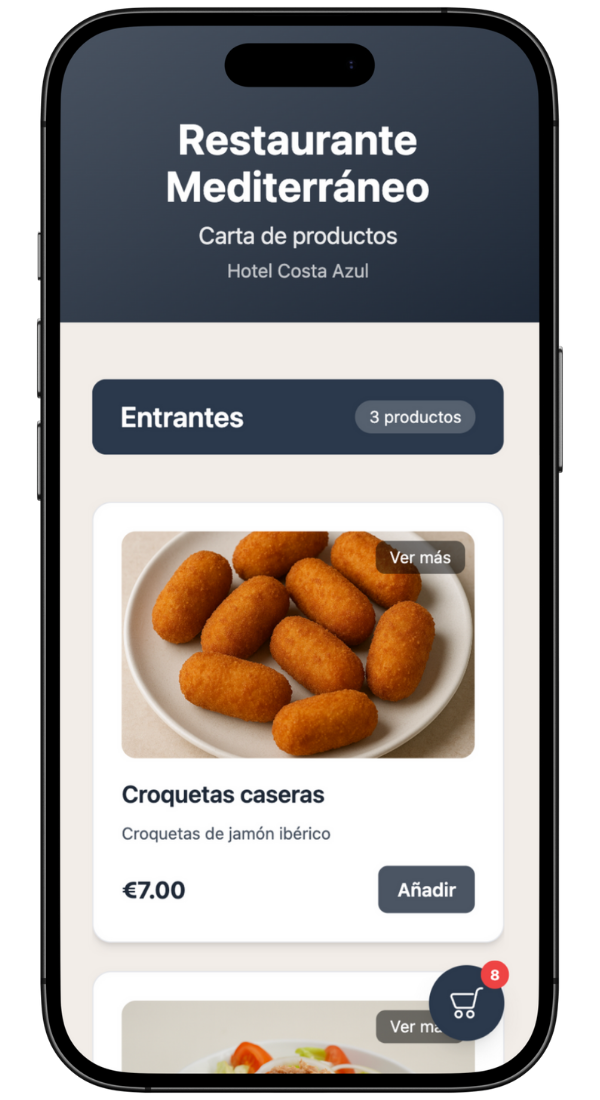 Mockup de la aplicación iTaula mostrando la carta digital para restaurantes con código QR