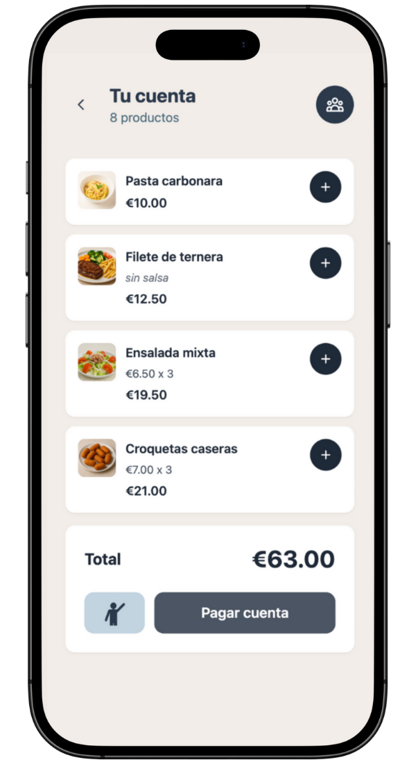 Table bill with order details